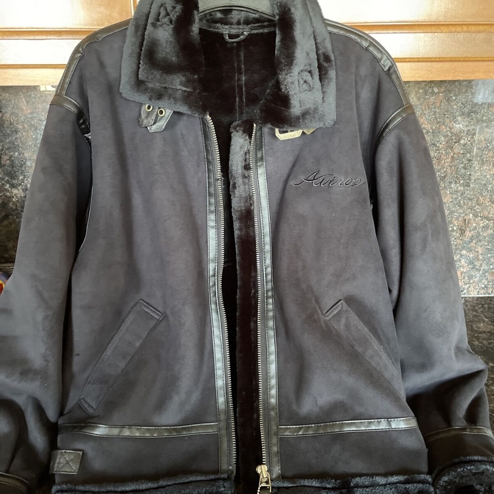 Avirex Women's Size L Black Long Sleeve Warm Full Zip Shearling Collar Jacket NW